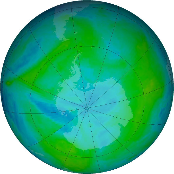 Antarctic ozone map for 10 January 2004